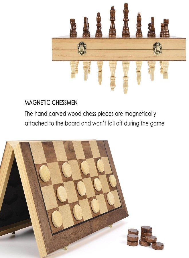 AMEROUS 15'' Magnetic Wooden Chess & Checkers Game Set -2 Extra Queens -24 Cherkers Pieces - Chessmen Storage Slots, Beginner Chess Set for Kids and Adults, Classic 2 in 1 Board Games - Image 3